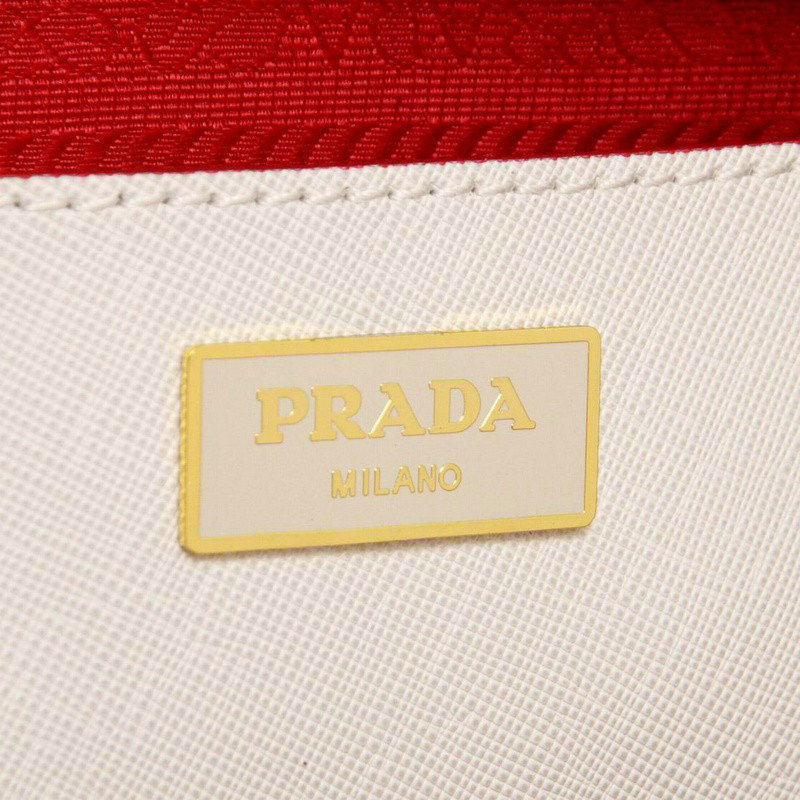 2014 Prada saffiano calfskin 33cm tote BN2274 white&red